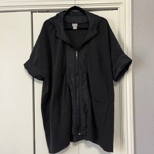 Chicos Zenery Quilted Zip Front Hooded Poncho Black S/M Short Sleeve